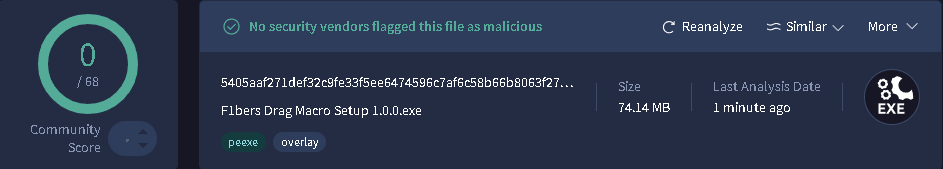 VirusTotal 0/68