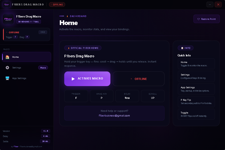 Drag Macro — Home Dashboard