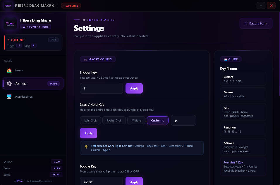 Drag Macro — Settings